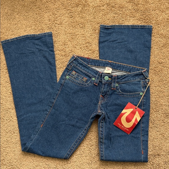 NWT True Religion Deadstock Y2K Bobby Medium Wash Flare Bootcut Low Rise Jeans - Picture 1 of 9